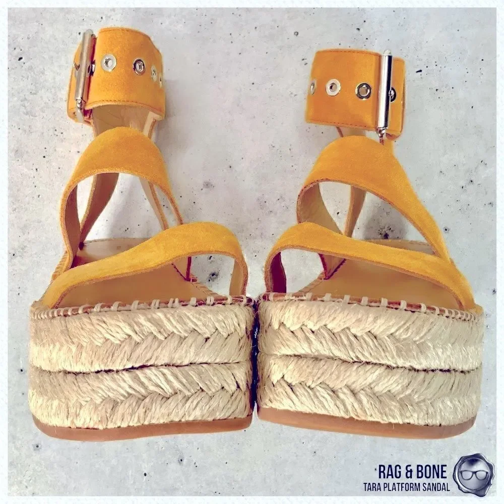 RAG & BONE TARA ESPADRILLE PLATFORM SANDAL MARIGOLD SUEDE WOMEN’S SIZE 7 YELLOW